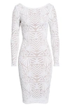 Dress The Population Emery Long Sleeve Sequin Cocktail Dress In White/ Nude