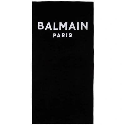 Balmain Men's Logo Embroidery Beach Towel In Black