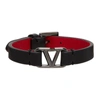 Valentino Vlogo Signature Leather Bracelet In 0sm Nero/rouge Pur