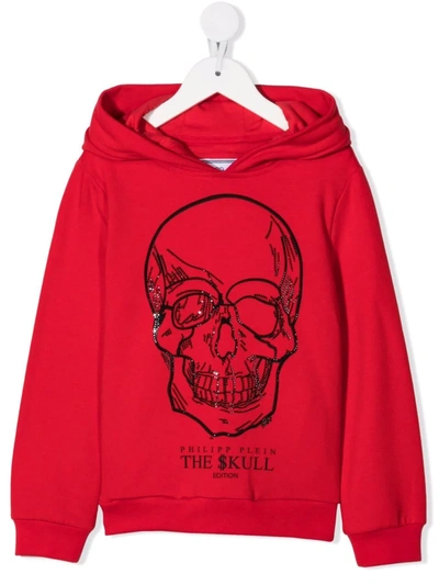 Philipp Plein Kids' Skull-embellished Hoodie In Red