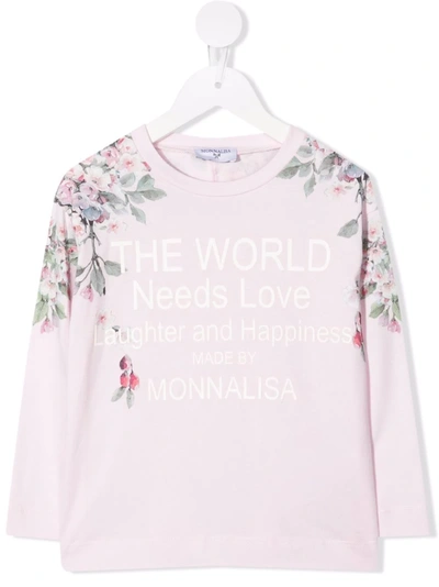Monnalisa Kids' Long-sleeved Slogan Logo Top In Pink