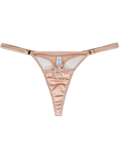 Fleur Of England Marlena Embroidered Thong In Neutrals