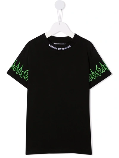 Vision Of Super Teen Flame-print Cotton T-shirt In Black