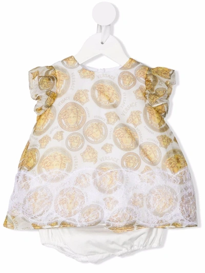 Versace Babies' All-over Logo Print Dress In White