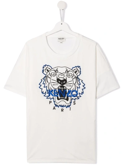 Kenzo Teen Tiger Head Print T-shirt In White