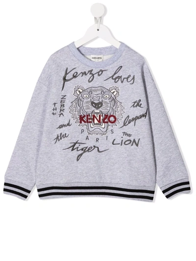 Kenzo Kids' Grey Printed Cotton Sweatshirt With Logo
