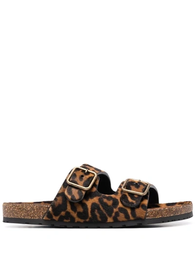 Saint Laurent Leopard-print Buckle Sandals In 2094 Manto Naturale