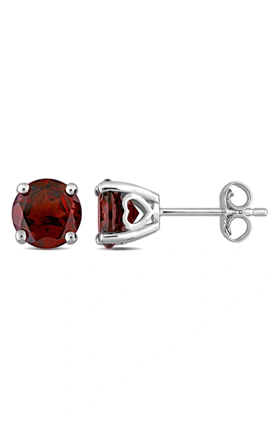 Delmar Sterling Silver Round Garnet Stud Earrings In Red