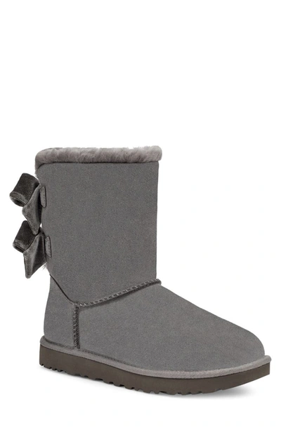 Ugg Bailey Bow Velvet Ribbon Faux Fur Lined Boot In Charcoal