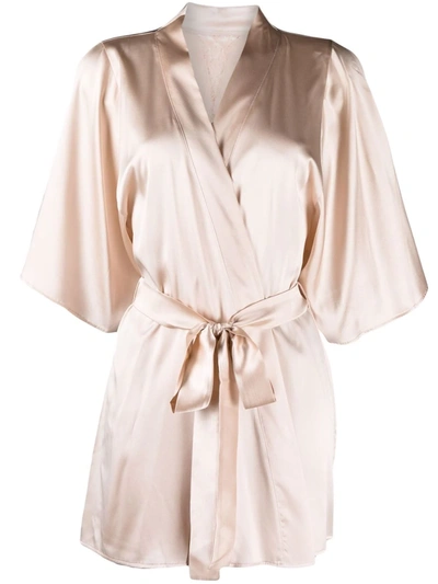 Fleur Of England Dahlia Lace-detail Satin Robe In Pink