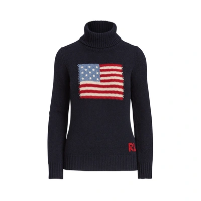 Ralph Lauren Flag Cashmere Turtleneck Sweater In Midnight