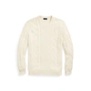 Polo Ralph Lauren White Cable-knit Crewneck Sweater With Front Contrasting Logo Embroidery In Wool And Cashmere In Andover Cream