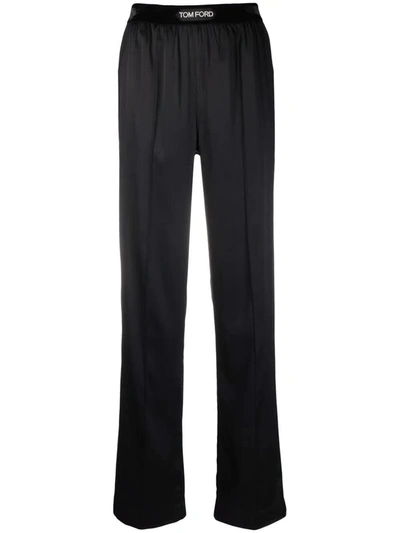 Tom Ford Logo Patch Black Straight Leg Pants In Nero