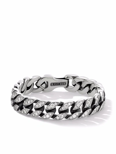 David Yurman 14.5mm Curb Chain Diamond Bracelet In Silver