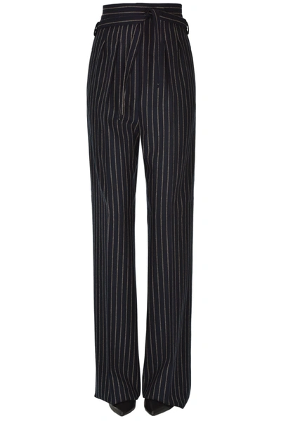 Max Mara Samba Belted Pinstriped Wool And Cashmere-blend Wide-leg Pants In Navy Blue