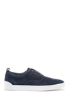 Hugo Boss Suede Trainers With Branded Tape In Dark Blue