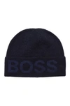 HUGO BOSS HUGO BOSS - COTTON BLEND BEANIE HAT WITH LOGO STRUCTURE - DARK BLUE