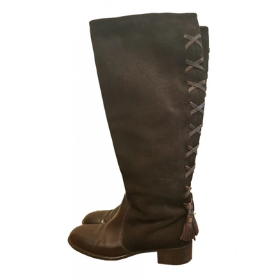 Pre-owned Fendi Leather Western Boots In Brown