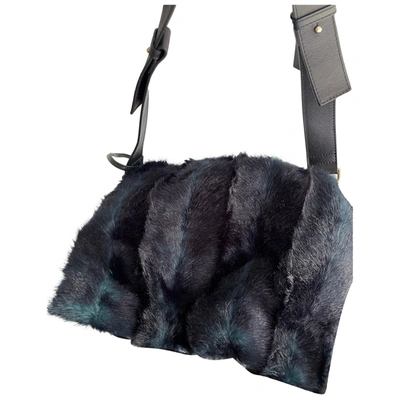 Pre-owned Liviana Conti Faux Fur Crossbody Bag In Blue