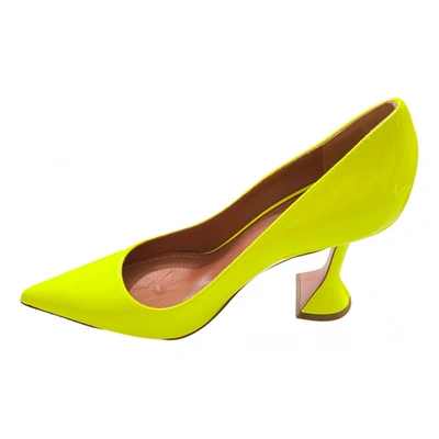 Pre-owned Amina Muaddi Patent Leather Heels In Yellow
