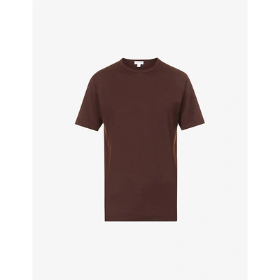 Sunspel Mens Espresso Classic-fit Crewneck Cotton-jersey T-shirt M In Espresso