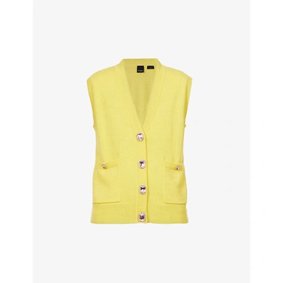 Pinko Barolo Embellished Cotton And Cashmere-blend Vest In Yellow