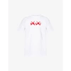 Sacai Mens White Red X Kaws Brand-print Cotton-jersey T-shirt L