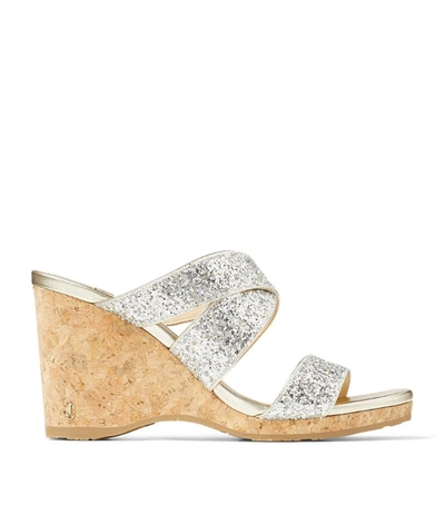 Jimmy Choo Women's Sue 90 Embellished Wedge Sandals In Platinum