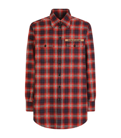 Dolce & Gabbana Wool Patchwork Shirt With Patch In Red