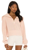 Varley Mentone Half-zip Cotton Sweater In Putty Pink