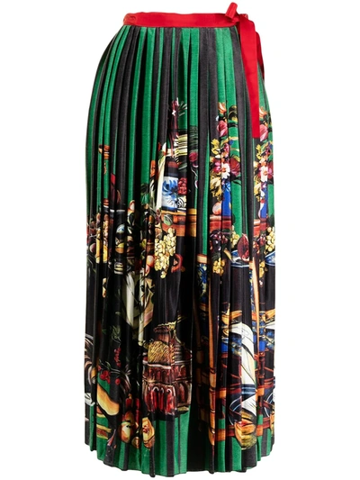 Stella Jean Pleated Wrap Skirt In Green