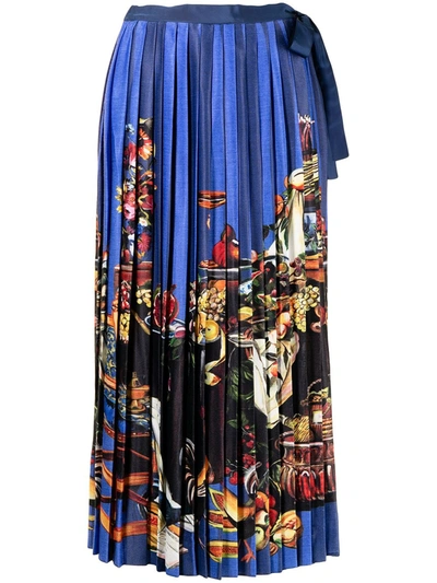 Stella Jean Pleated Wrap Skirt In Blue