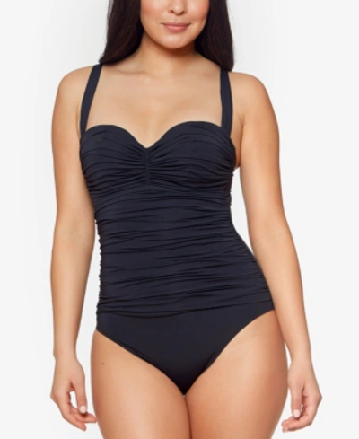 BLEU BY ROD BEATTIE KORE SHIRRED BANDEAU ONE-PIECE SWIMSUIT