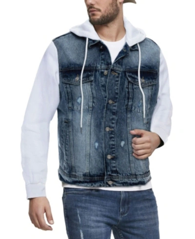 X-ray Men's Hooded Sweatshirt Denim Jacket In Medium Wash