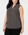 ANNE KLEIN PLUS SIZE PRINTED PLEATED-NECK TOP