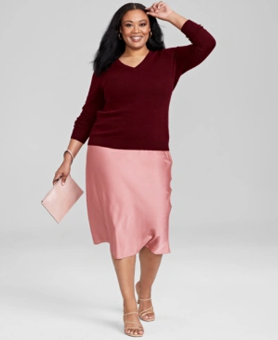 Charter Club Plus Size V-neck 100% Cashmere Sweater, Created For Macy's In Crantini