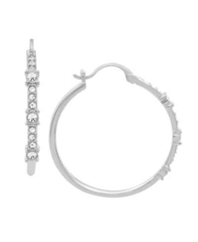 Essentials Clear Crystal Frontal Stationed Hoop, Gold Plate And Silver Plate In Silver-tone