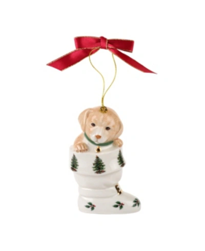 Spode Christmas Tree Puppy In Boot Ornament In Green
