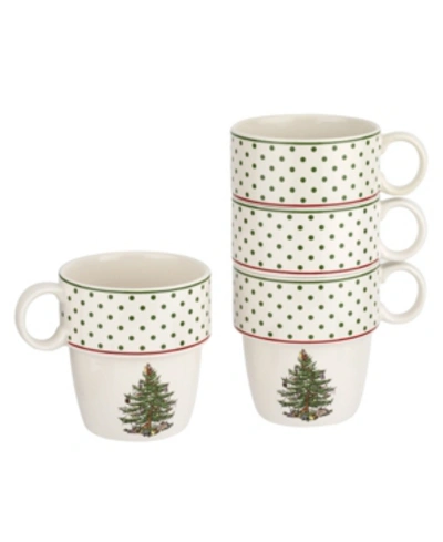 Spode Set Of 4 Christmas Tree Stackable Mugs In White Multi