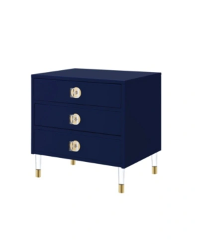 Nicole Miller Alienor 3-drawer High Gloss Nightstand With Acrylic Legs In Navy