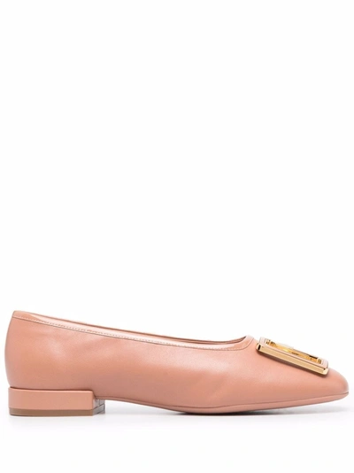 Ferragamo Embossed-logo Plaque Ballerina Shoes In New Blush Leather