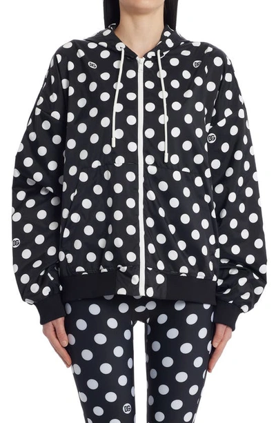 Dolce & Gabbana Polka Dot-print Oversized Track Jacket In Black