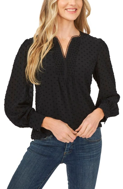 Cece Clip Dot Long Sleeve Blouse In Rich Black