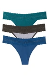 Natori Bliss Perfection Lace Trim Thong In Rainstorm/ Striped / Stormy