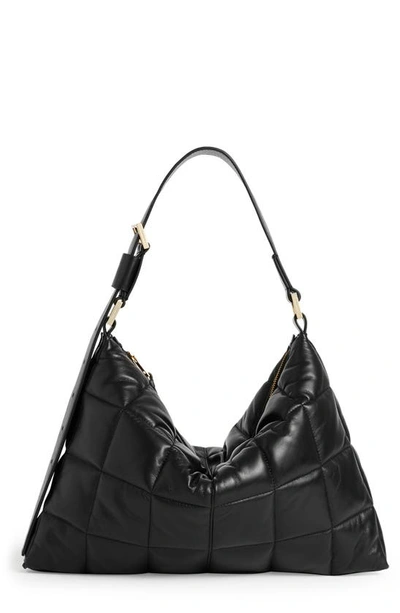 Allsaints Edbury Quilted Leather Shoulder Bag In Black/gold
