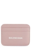 Balenciaga Cash Logo Leather Card Holder In Powder Pink/ L White