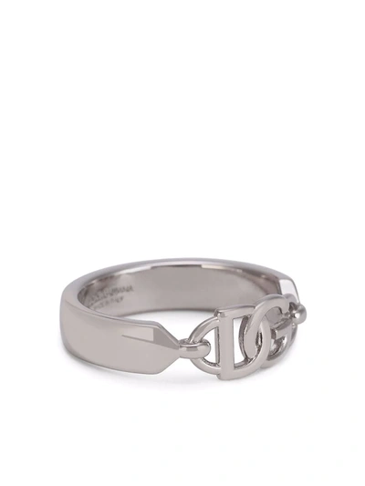 Dolce & Gabbana Logo-plaque Ring In Silver