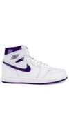 Jordan Nike Air  1 High Og Sneaker In White & Court Purple