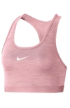 Nike Dri-fit Swoosh Racerback Sports Bra In 632 Pnkglz/white