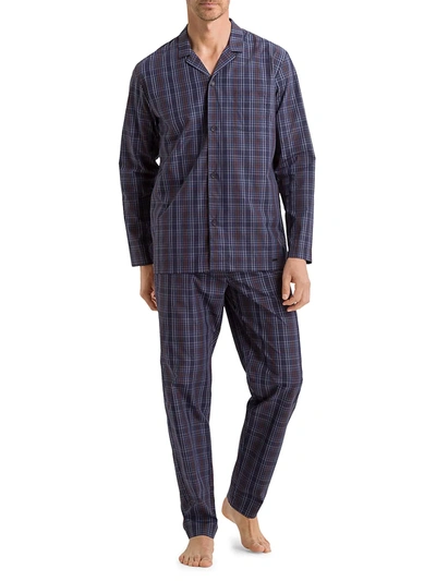 Hanro Night & Day Checked Cotton Pyjama Set In Blue